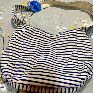 Blue and white striped tote purse